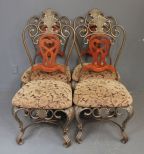 Contemporary Beveled Glass and Marble Breakfast Table along with Four Iron Chairs