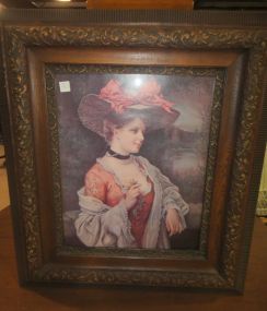 Antique Oak Frame with New Print of Victorian Ladies