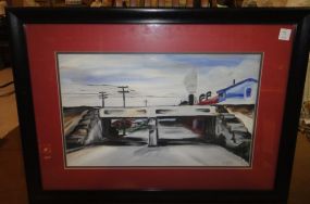 Signed Watercolor of Old Overpass by M.P. Myers