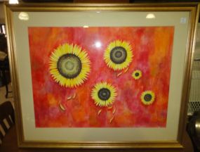 Signed Watercolor of Sunflowers by Buttons Cates 1993