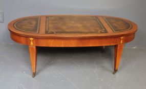Vintage Leather Top Oval Coffee Table
