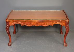 Vintage Carved Chippendale Coffee Table with Glass Top