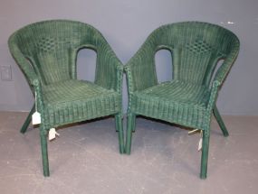 Pair of Painted Green Wicker Chairs