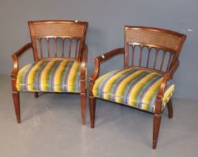 Pair of Contemporary Arm Chairs with Cane Slat in Back