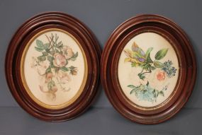 Two Vintage Oval Frames with Flower Prints