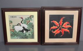 Two Framed Stitchwork Pictures on Silk