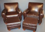 Pair of Vinyl Lounge Chairs with Ottomans