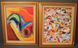 Two Acrylic Abstract Paintings signed Lee Coker
