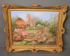 Oil Painting of Garden Area signed Jean Ellis