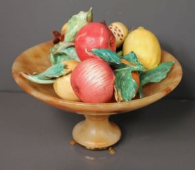 Alabaster Compote with Italian Hand Painted Fruit