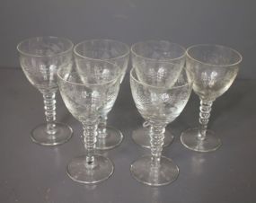 Set of Six Etched Glasses