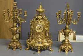 Louis XVI Style Brass Farbel Clock Set