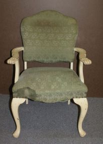 Painted Arm Chair with Green Fabric