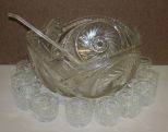 Glass Punch Bowl with Ladle and Cups