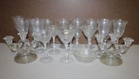 Group of Etched Glassware