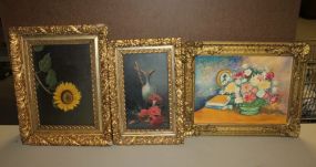 Three Floral Paintings in Gold Frames