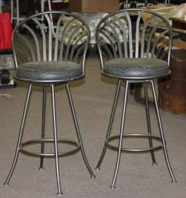 Pair of Metal Padded Bar Stools