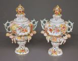 Pair of Dresden Urns .