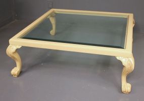 Painted Glass Top Coffee Table with Carved Rococo Feet