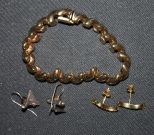 Vermeil Sterling Bracelet and Two Pairs of Earrings