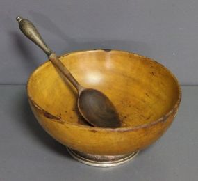 Wood Salad Bowl with Sterling Base With Spoon with Sterling Handle