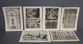 Set of Six Black and White French Prints