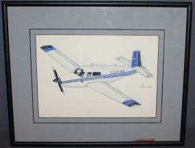 Watercolor of Airplane, signed H. Radcliffe