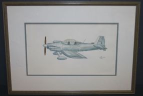 1987 Watercolor of Plane, signed H. Radcliffe