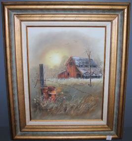 Oil Painting of Barn, signed J. Hunter '83