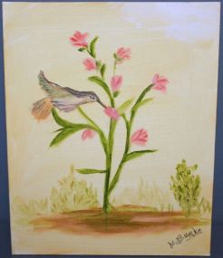 Oil Painting of Hummingbird, signed M. Burke