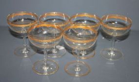 Set of Six Champagne Glasses with Gold Decorated Border