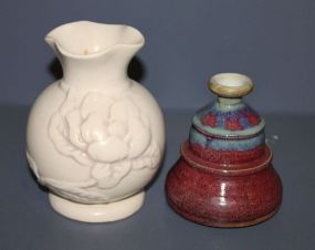 White Redwing Pottery Vase with Rose and Hough Pottery Vase