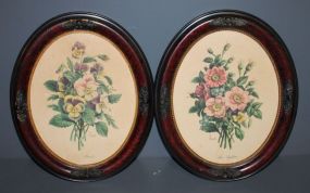 Two Vintage Oval Frames with Floral Prints