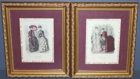 Two Small Lady Godey Prints in Gold Frames