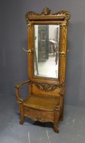 Early 20th Century Oak Hall Tree with Seat