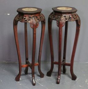 Two Contemporary Marble Top Plant Stands in Oriental Style