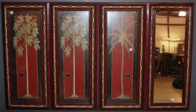 Three Contemporary Tree Prints and One Mirror in Matching Frame