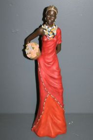 Hand Painted Resin African American with Basket of Flowers