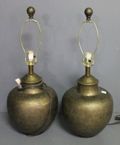 Pair of Bulbous Lamps with Scale Design