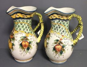 Two Housewares Ceramic Fruit Painted Pitchers