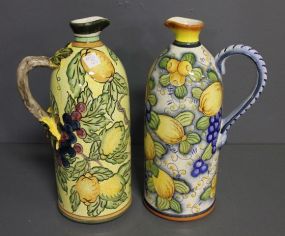 Two Ceramic Fruit Painted Pitchers