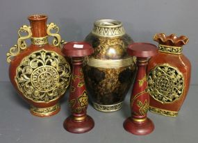 Five Decorative Vases and Candlesticks