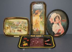 Four Vintage Tin Trays Description