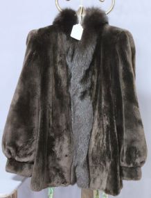 Black Beaver Coat with Leather Belt and Mink Trim Description