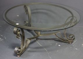 Iron Base Coffee Table with Beveled Glass Top Description