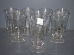 Set of Eight Etched Depression Glasses Description