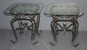 Pair of Aluminum Glass Top Tables Description