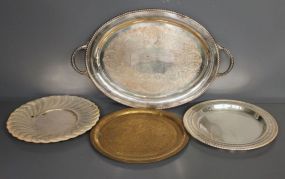 Three Silverplate Trays and One Brass Tray