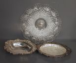 Pressed Glass Tray and Two Silverplate Dishes