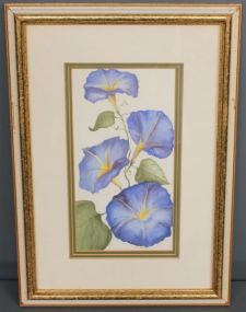 Watercolor of Morning Glories, signed Rita DeBuys